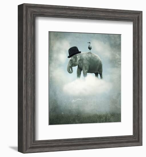 Elephant on Cloud with Hat-null-Framed Art Print