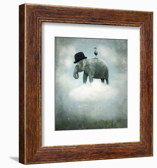 Elephant on Cloud with Hat-null-Framed Art Print