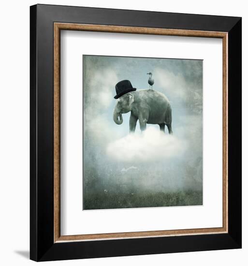 Elephant on Cloud with Hat-null-Framed Art Print