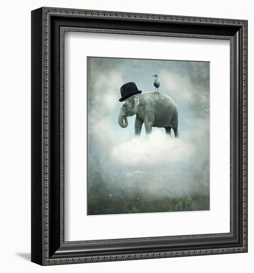 Elephant on Cloud with Hat-null-Framed Art Print