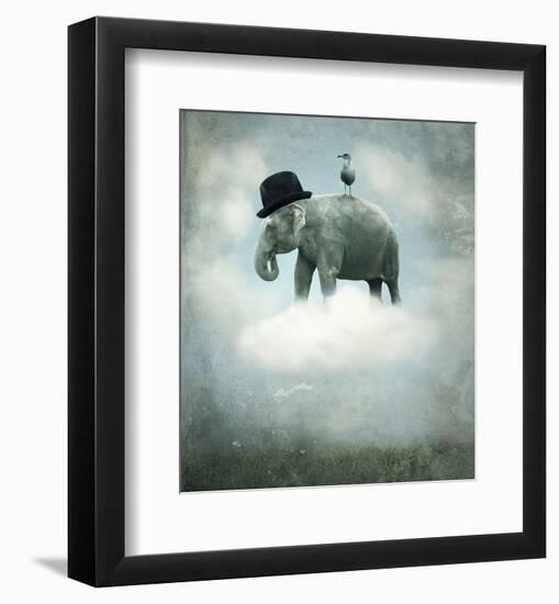 Elephant on Cloud with Hat-null-Framed Art Print