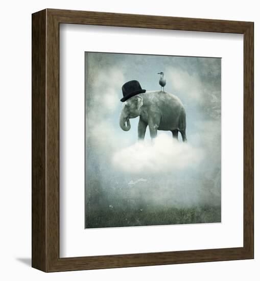 Elephant on Cloud with Hat-null-Framed Art Print