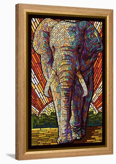 Elephant - Paper Mosaic-Lantern Press-Framed Stretched Canvas