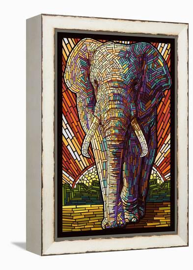 Elephant - Paper Mosaic-Lantern Press-Framed Stretched Canvas