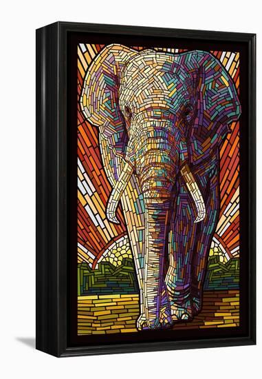 Elephant - Paper Mosaic-Lantern Press-Framed Stretched Canvas