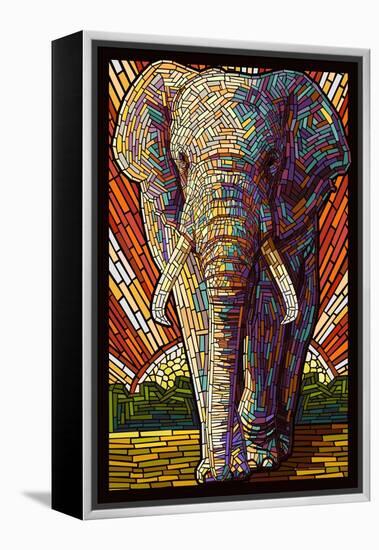 Elephant - Paper Mosaic-Lantern Press-Framed Stretched Canvas