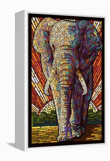 Elephant - Paper Mosaic-Lantern Press-Framed Stretched Canvas