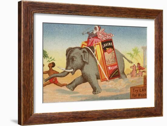 Elephant Running with Box of Washing Soap-null-Framed Giclee Print