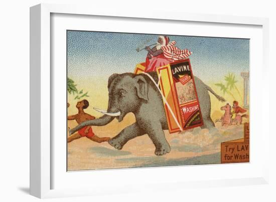 Elephant Running with Box of Washing Soap-null-Framed Giclee Print