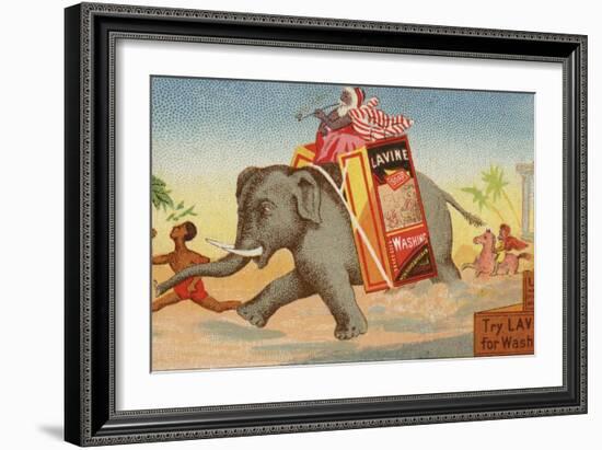 Elephant Running with Box of Washing Soap-null-Framed Giclee Print