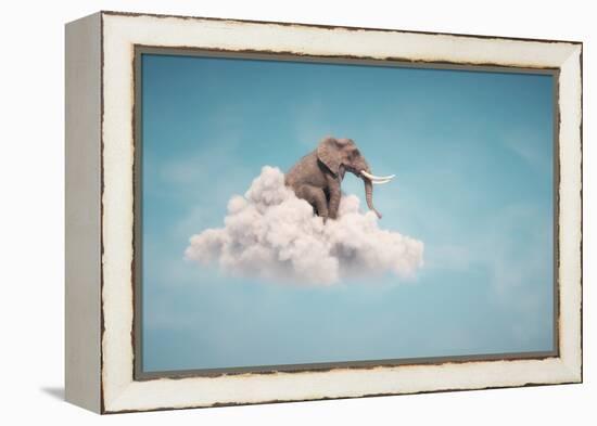 Elephant sitting on a cloud in the sky-Mihaela Rosu-Framed Stretched Canvas