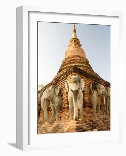 Elephant Statues at the Base of Wat Cahang Lom, Thailand-Gavriel Jecan-Framed Photographic Print