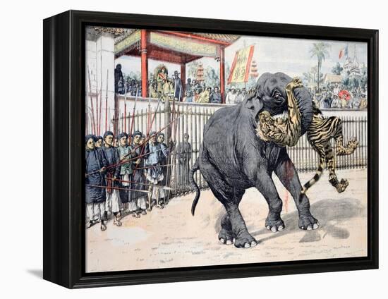 Elephant Tiger Fight Chinese or Vietnamese Circus (Annam)-null-Framed Premier Image Canvas