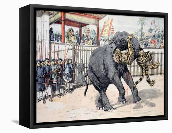 Elephant Tiger Fight Chinese or Vietnamese Circus (Annam)-null-Framed Premier Image Canvas