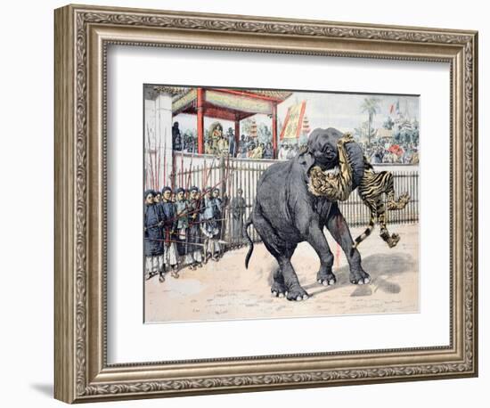 Elephant Tiger Fight Chinese or Vietnamese Circus (Annam)-null-Framed Giclee Print