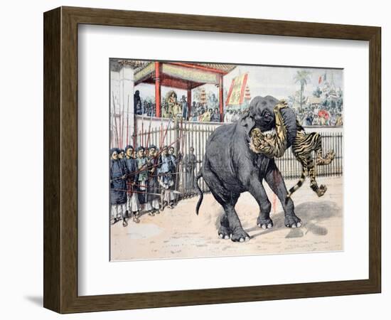 Elephant Tiger Fight Chinese or Vietnamese Circus (Annam)-null-Framed Giclee Print