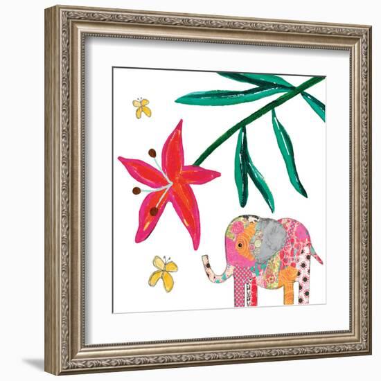 Elephant Tropical Flower-Jennifer McCully-Framed Art Print