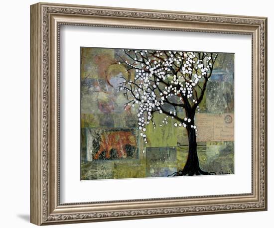 Elephant Under Tree Blossoms-Blenda Tyvoll-Framed Art Print