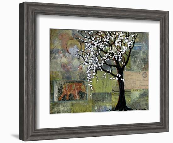 Elephant Under Tree Blossoms-Blenda Tyvoll-Framed Art Print