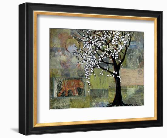 Elephant Under Tree Blossoms-Blenda Tyvoll-Framed Art Print