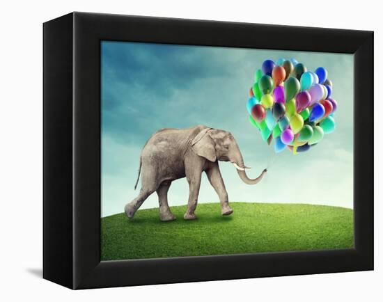 Elephant with a Colorful Balloons-egal-Framed Premier Image Canvas