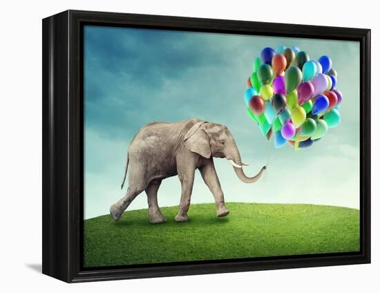 Elephant with a Colorful Balloons-egal-Framed Premier Image Canvas