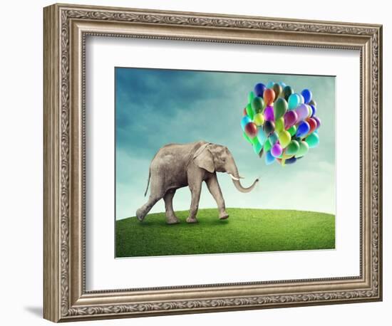 Elephant with a Colorful Balloons-egal-Framed Photographic Print