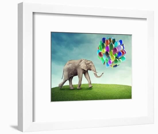 Elephant with a Colorful Balloons-egal-Framed Photographic Print