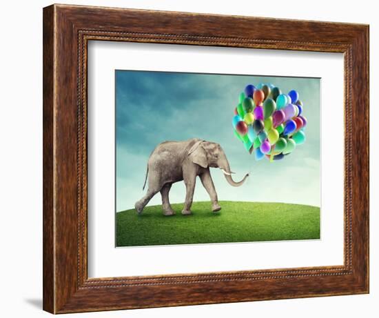 Elephant with a Colorful Balloons-egal-Framed Photographic Print