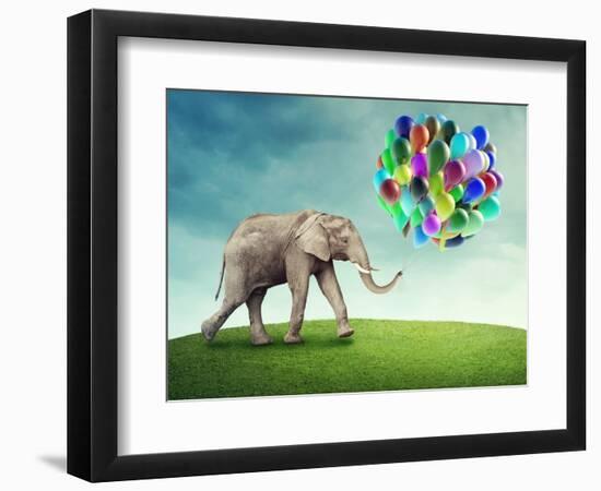 Elephant with a Colorful Balloons-egal-Framed Photographic Print