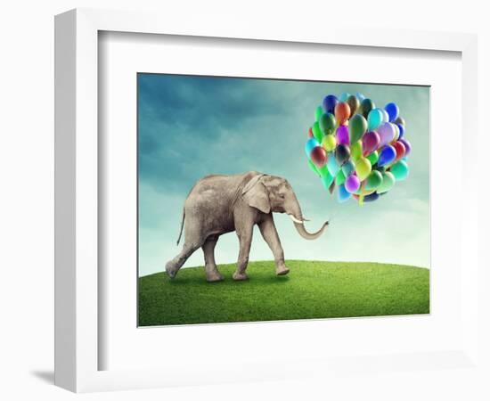 Elephant with a Colorful Balloons-egal-Framed Photographic Print