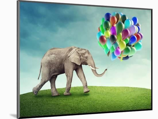 Elephant with a Colorful Balloons-egal-Mounted Photographic Print