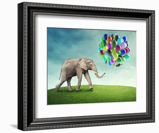 Elephant with a Colorful Balloons-egal-Framed Photographic Print