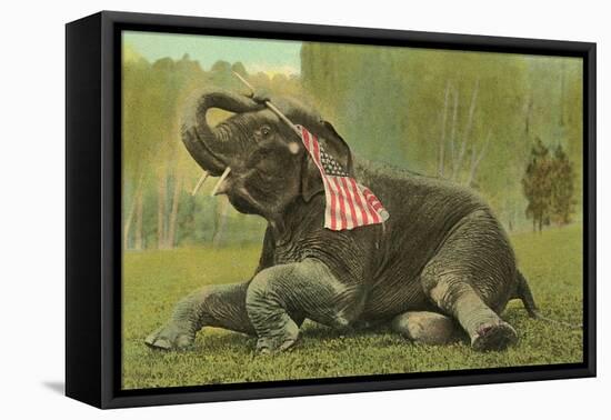 Elephant with Flag-null-Framed Stretched Canvas