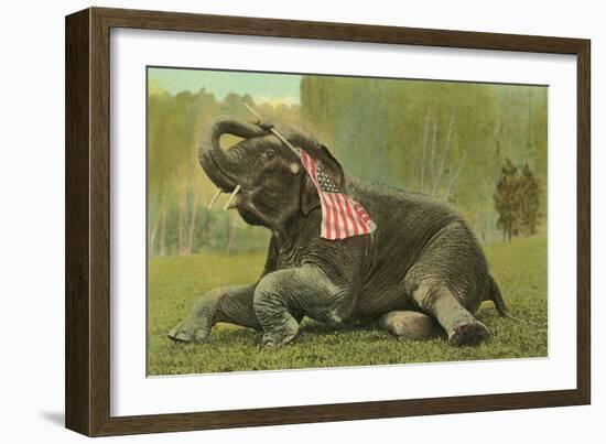 Elephant with Flag-null-Framed Art Print