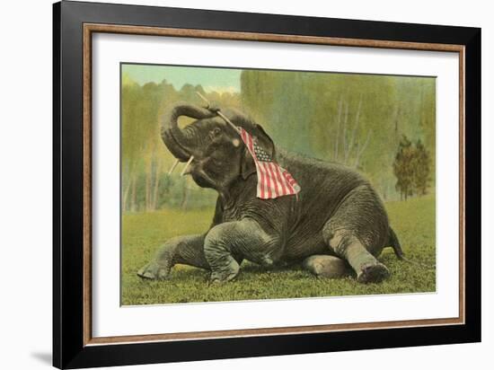 Elephant with Flag-null-Framed Art Print