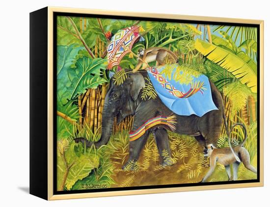 Elephant with Monkeys and Parasol, 2005-E.B. Watts-Framed Premier Image Canvas