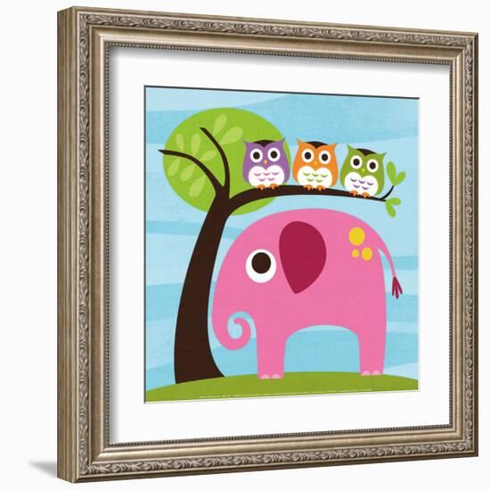 Elephant with Three Owls-Nancy Lee-Framed Art Print