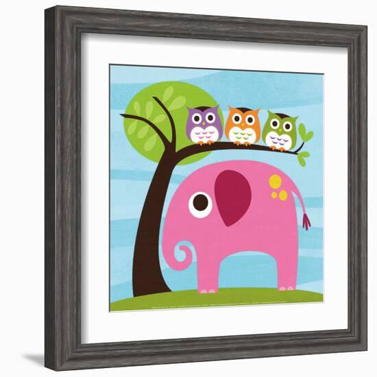 Elephant with Three Owls-Nancy Lee-Framed Art Print