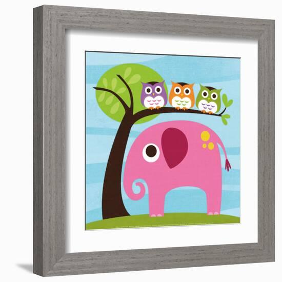 Elephant with Three Owls-Nancy Lee-Framed Art Print