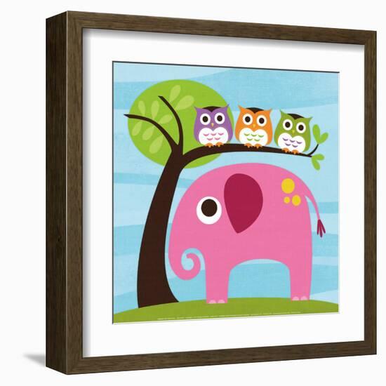 Elephant with Three Owls-Nancy Lee-Framed Art Print