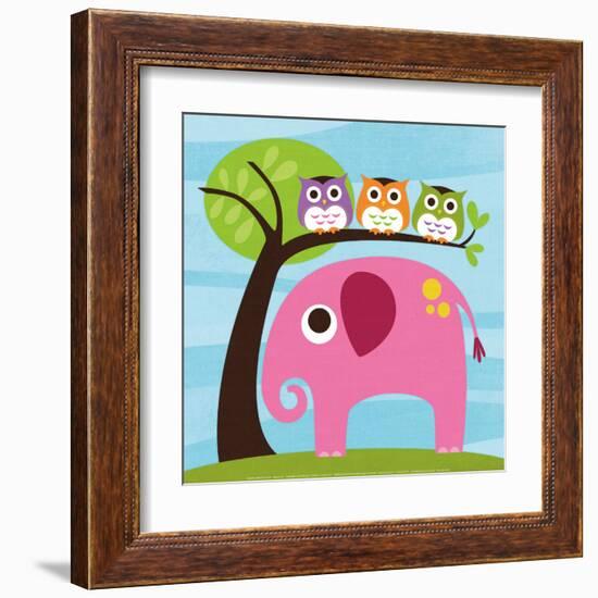 Elephant with Three Owls-Nancy Lee-Framed Art Print