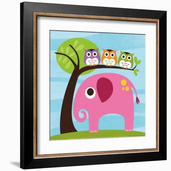 Elephant with Three Owls-Nancy Lee-Framed Art Print