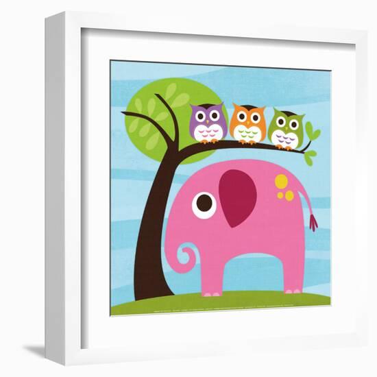 Elephant with Three Owls-Nancy Lee-Framed Art Print