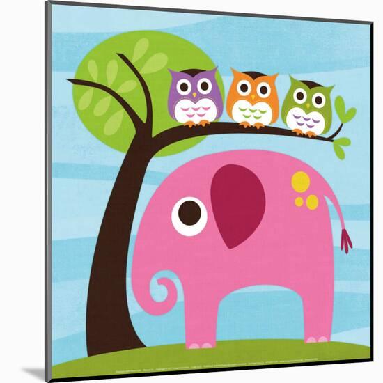 Elephant with Three Owls-Nancy Lee-Mounted Art Print