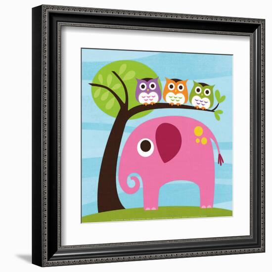 Elephant with Three Owls-Nancy Lee-Framed Art Print