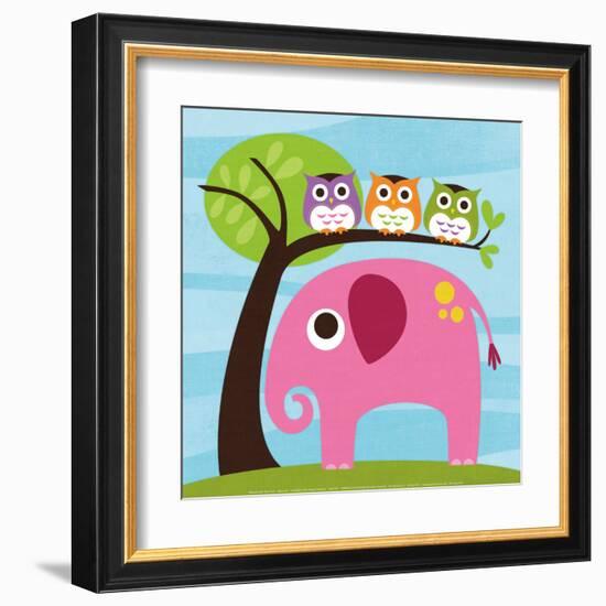 Elephant with Three Owls-Nancy Lee-Framed Art Print