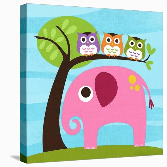 Elephant with Three Owls-Nancy Lee-Stretched Canvas