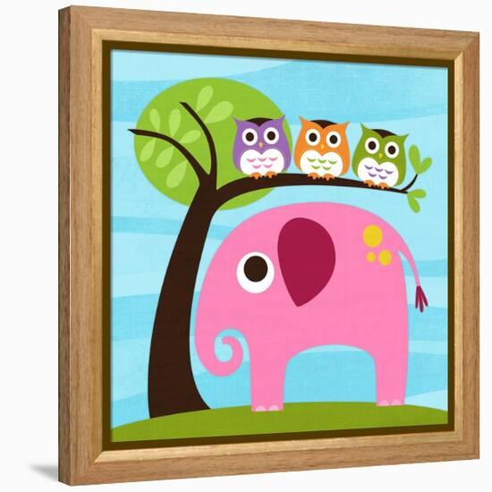 Elephant with Three Owls-Nancy Lee-Framed Stretched Canvas