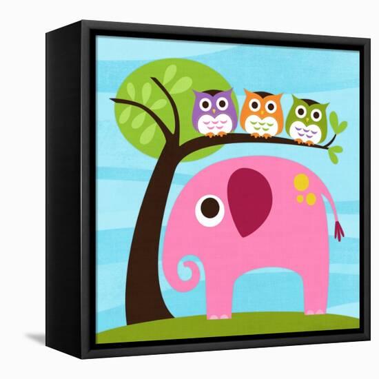 Elephant with Three Owls-Nancy Lee-Framed Stretched Canvas